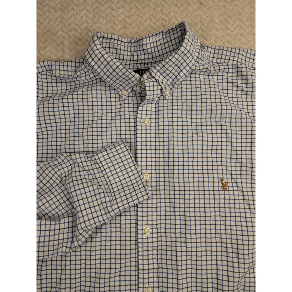 Polo Ralph Lauren Mens 2XLT Classic Fit Blue Plaid Dress Shirt Long Sleeve‎